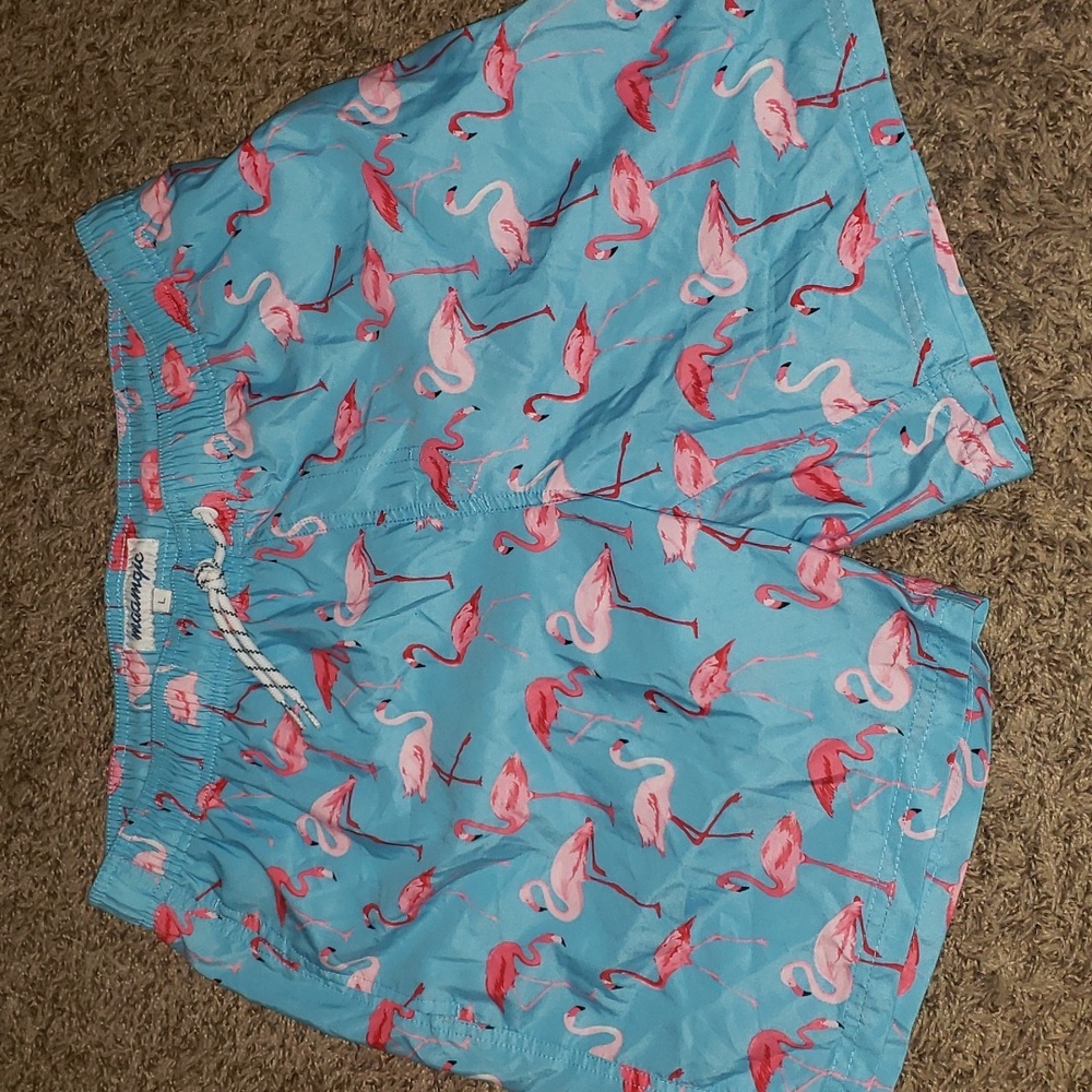 Maamgic brand vintage style flamingo print mens swim trunks shorts